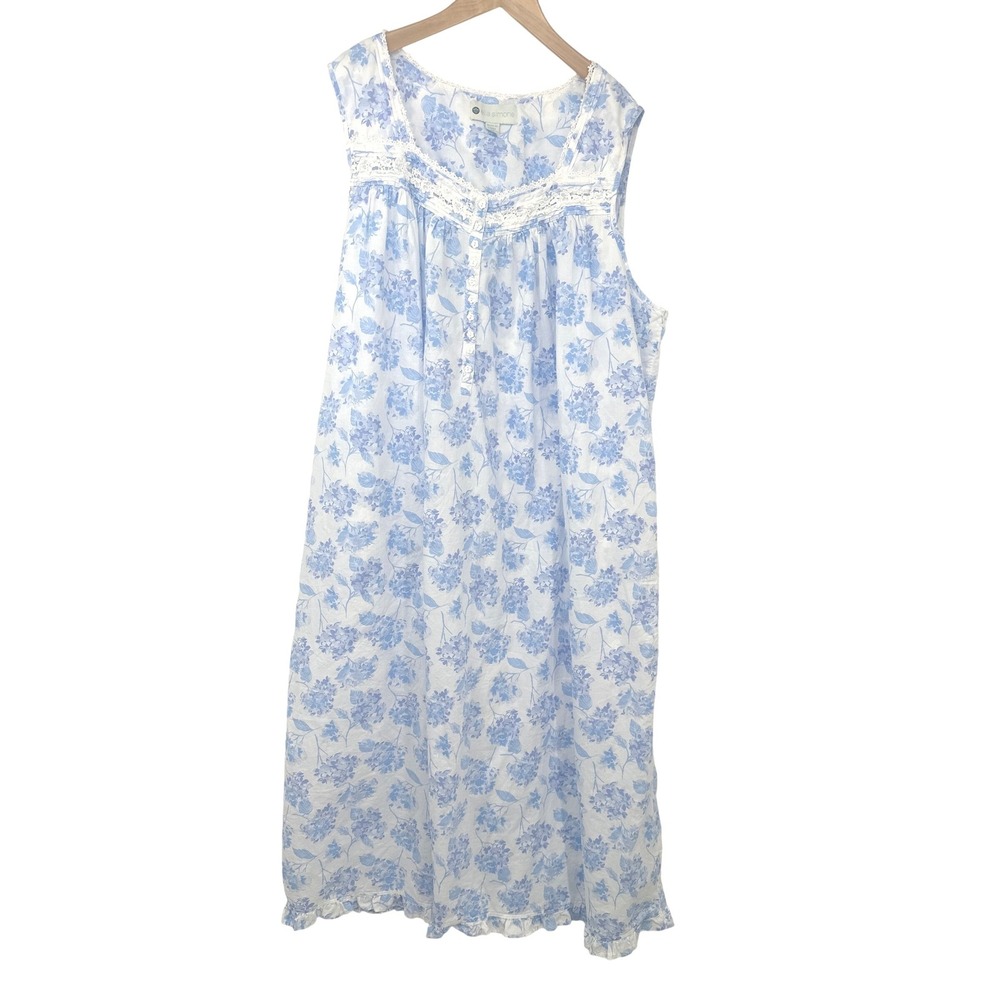 Ella Simone Nightgown Womens 2X Blue Floral Cotton Lace Cottagecore Grannycore